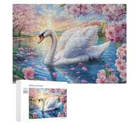 Cisne Blanco Nadando con pétalos Que Caen Puzzle 300 Piezas para Adultos Relajación En Casa Descanso Mental Regalo para Fin De Semana 300 PCS