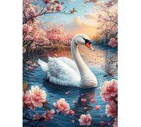 Cisne en un estanque de loto con flores de cerezo Puzzle 1000 Piezas Cartón Blanco Premium Para Coleccionistas Vida silvestre y mascotas Entrenamiento Memoria Juego Compartir Colección Rompecabezas 10