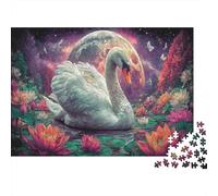 Cisne Entre lotos bajo Luna Llena - Puzzle 1000 Piezas Vida Silvestre | para Toda La Familia | Rompecabezas Regalo Navidad 38x26cm/1000pcs