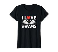 Cisne Gracioso con Texto I Love Swans Camiseta gráfica económica, Mujer, Negro, XS