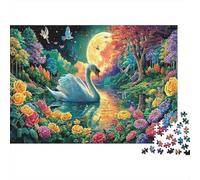 Cisne Luna Rompecabezas 1000 Piezas Gansos Jardín Flores bajo Luna Estético Desafiante Juguete Educativo Regalo Adultos Niños +8