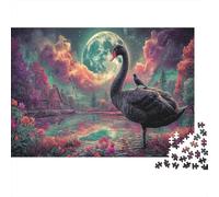 Cisne Negro Bajo Luna Brillante Puzzle 1000 Piezas Desafiante - Vida Silvestre Rompecabezas, Adultos, Decoración del Hogar 52x38cm/1000pcs
