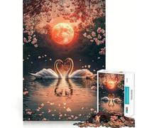 Cisnes bajo la Luna de Sangre, Rompecabezas de 1000 Piezas para Adolescentes, Puzzle Wise Think Toy, diversión Sencilla, Corte preciso, selección de Deseos de Papá Noel 38x26cm