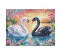 Cisnes bajo los cerezos en Flor al Atardecer Puzzle 500 Piezas Juguete Educativo Rompecabezas Impossible para Adultos Aliviar Estrés Decoración Hogar DIY Creativo 500 PCS