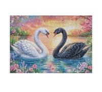 Cisnes bajo los cerezos en Flor al Atardecer Puzzles 300 Piezas Obra De Arte 3D Familiar Rompecabezas para Adultos Aliviar Estrés Decoración Hogar Moderno DIY 300 PCS