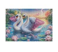 Cisnes Blancos con alas Rosas bajo la Luna Puzzle 300 Piezas Educativo Impresión HD Juego De Rompecabezas para Familia Entretenimiento Inteligente Construir Maquetas 300 PCS