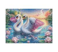 Cisnes Blancos con alas Rosas bajo la Luna Puzzles 500 Piezas DIY Creativo Personalizable Rompecabezas Familiar para Toda La Familia Juguete Educativo Aliviar Estrés Decorativo 500 PCS