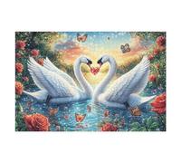 Cisnes Blancos con Corazón Rompecabezas 1000 Piezas Cartón para Toda La Familia Fortaleza Orilla al Atardecer Juego Compartir Estimulación Cognitiva Regalo Fin De Año Mejor Valorado 1000 PCS
