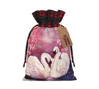 Cisnes blancos con estampado de árbol floral rosa, bonito color a juego, bolsa de Navidad con diseño de cordón para fiesta de Navidad, embalaje de regalo