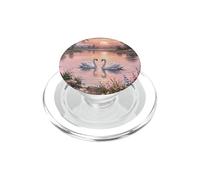Cisnes Blancos en el Lago en Rosa Pastel al Atardecer con Flores PopSockets PopGrip para MagSafe
