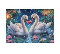 Cisnes compartiendo un corazón bajo el Cielo Estrellado Puzzle 300 Piezas Juguete Educativo Rompecabezas Impossible para Adultos Aliviar Estrés Decoración Hogar DIY Creativo 300 PCS