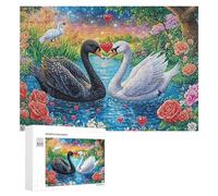 Cisnes con alas Brillantes bajo la Luna Puzzle 300 Piezas para Adultos Juego De Concentración Mejora del Enfoque Regalo para Ocio 300 PCS
