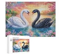 Cisnes con corazón ardiente y Rosas Puzzle 300 Piezas para Adolescentes 14+ Reto De Puzzle Pensamiento Crítico Regalo para Jóvenes 300 PCS