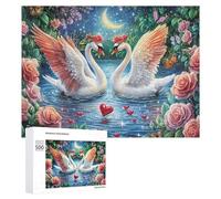 Cisnes con corazón de Rosa Entre Flores Puzzle 500 Piezas para Adolescentes 14+ Juego Educativo Pensamiento Crítico Regalo para Estudios 500 PCS