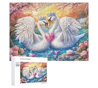 Cisnes con Corazón Gigante en Crepúsculo Puzzle 500 Piezas para Adultos Momento Tranquilo Entrenamiento Mental Regalo para Uso Diario 500 PCS
