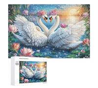 Cisnes con corazón sobre el Frente al mar Urbano Puzzle 1000 Piezas para Adolescentes 14+ Ejercicio Lógico Desarrollo De Habilidades Regalo para Educación 1000 PCS