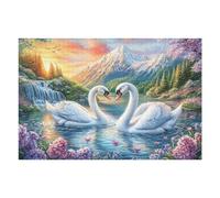Cisnes con pétalos Frente a Cascada y montaña Puzzle 1000 Piezas Obra De Arte Familiar Rompecabezas 3D para Hombres Y Mujeres Juguete Educativo Desafío Intelectual 1000 PCS