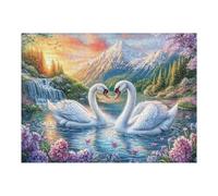 Cisnes con pétalos Frente a Cascada y montaña Puzzles 500 Piezas Estera Portátil Familiar Grande Rompecabezas para Adultos Aliviar Estrés 3D Maquetas Construir DIY Moderno 500 PCS
