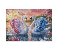 Cisnes de Plumas Rosa Azul Puzzle 300 Piezas Relajante Premium Pool Lotus Flora Rompecabezas para Hombres Y Mujeres Estera Portátil 3D Decoración Hogar Duradera 300 PCS