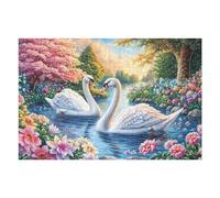 Cisnes en el Lago con árboles en Flor y Aves Puzzles 1000 Piezas Moderno Decorativo Rompecabezas Familiar para Hombres Y Mujeres Aliviar Estrés Maquetas Construir 1000 PCS