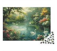 Cisnes en el Lago del jardín, cartón 100% Reciclado. Cisnes en el Lago del Bosque, Rompecabezas de 1000 Piezas para el Desarrollo Cerebral de Adultos, Juegos clásicos, 70x50cm/1000 Piezas.
