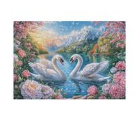 Cisnes en Medio de Flores Frente a Picos nevados Puzzles 300 Piezas Moderno Decorativo Rompecabezas Familiar para Hombres Y Mujeres Aliviar Estrés Maquetas Construir 300 PCS