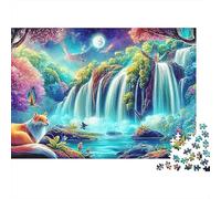 Cisnes en Paraíso Rompecabezas 1000 Piezas Alivio Estrés para Adultos Cascada Mágica en Bosque Encantado de Noche, Premium Grueso Resistente, Desafiante Relajación Regalo Familiar 38x26cm/1000pzs