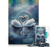Cisnes Enamorados bajo la Lluvia arcoíris, Rompecabezas de 1000 Piezas para Adolescentes, Juguete para ejercitar la Mente, Actividad en casa, Corte Premium, artículo de Santa Claus 38x52cm