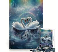 Cisnes Enamorados bajo la Lluvia arcoíris, Rompecabezas de 1000 Piezas para Adolescentes, Juguete para ejercitar la Mente, Actividad en casa, Corte Premium, artículo de Santa Claus 38x52cm