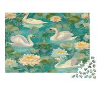 Cisnes, Lirios y Hojas de nenúfar,Estilo Art Nouveau Rompecabezas Sostenibles Estampados para Adultos De Madera De 1000pcs (75x50cm)