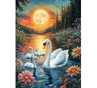 Cisnes Nadando bajo la Luna Llena Puzzle 300 Piezas Papel Mayores Sueño Mágico de Ciencia Ficción Alivio Ansiedad Actividad para La Mente Ocio Tranquilo En Casa Más Vendido Regalo Or