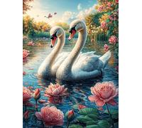 Cisnes Nadando en Estanque de lotos Puzzle 300 Piezas Portátil Familiar Animales Salvajes y domésticos Rompecabezas 3D para Familia Desafío Intelectual Maquetas Educativas Construir 300 PCS
