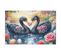 Cisnes Negros con un corazón de Piedra Preciosa Entre Las Flores Puzzle 1000 Piezas Estera Portátil 3D Rompecabezas Familiar para Hombres Y Mujeres Aliviar Estrés Decoración Hogar 1000 PCS