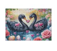 Cisnes Negros con un corazón de Piedra Preciosa Entre Las Flores Puzzle 300 Piezas Familiar Pasatiempo Rompecabezas 3D para Familia Juguete Educativo Construir Maquetas Aliviar Estrés 300 PCS