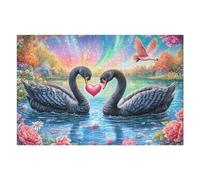 Cisnes Negros con un corazón Rosa en el Lago Estrellado Puzzle 1000 Piezas 3D Creativo Detallado Rompecabezas para Hombres Y Mujeres Decoración Hogar Moderno Construir Maquetas 1000 PCS