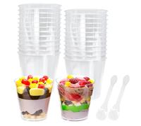 Cisolen 25 mini tazas de postre, 210 ml, macetas de postre de plástico con cucharas, cuenco de postre transparente, macetas cuadradas para tartas de queso para postres caseros, pudín, mousse, fiesta