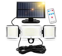 CISSIYOG Luz Solar Exterior con Sensor de Movimiento, Lampara Solar Exterior, Foco Led Solar, 224 LEDs, 1600 Lúmenes, 4 Modos, 5m Cable, con Control Remoto, para Jardín/Cochera/Terraza (1)