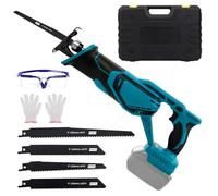 CISSIYOG Sierra Sable Inalámbrica Compatible con Makita 18V para Cortar Madera y Metal con 4 Hojas de Sierra Alternativa, Gafas de Seguridad y Guantes (Sin Batería/Sin Cargador)