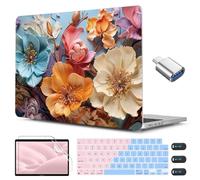 CISSOOK Funda para MacBook Air de 13 Pulgadas M2 M3 M4 versión 2022 2023 2024 2025, Fundas rígidas de Flores con Funda de Teclado OTG Adaptador para MacBook Air de 13.6 Pulgadas A3240 M3113 A2681