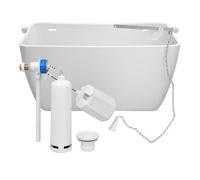 Cisterna Alta completa para inodoro de PVC |incluye Mecanismo de descarga flotador lateral y cadena | intalacion nueva o reemplazo |resistente y facil de montar FLUVIA