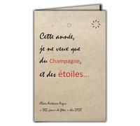 CIT-1004 - Tarjeta de cita sobre papel natural con fibra con sobres "Este año solo quiero champán y estrellas" Aloïs Antoine Argus Hecho en Francia papel procedente de bosques gestionados