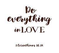 Cita bíblica: haz todo con amor (tipografía) Calcomanías de letras 42x45.5cm Pegatinas para vidrio Café