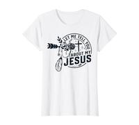 Cita Cristiana Dios religioso Déjame contarte Acerca de mi Jesús Camiseta gráfica económica, Mujer, Blanco, XS