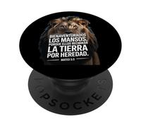 Cita Cristiana española con Arte de león - Mateo 5:5 PopSockets PopGrip Adhesivo