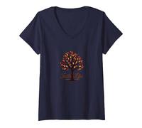 Cita Cristiana Fall for Jesus: Faith Like Falling Leaves Camiseta Cuello V, Mujer, Azul Marino, L
