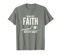 Cita Cristiana inspiradora Walk by Faith Not by Sight Camiseta, Hombre, Verde Militar Jaspeado, L