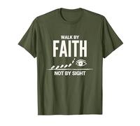 Cita Cristiana inspiradora Walk by Faith Not by Sight Camiseta, Hombre, Verde Oliva, 3XL