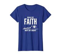 Cita Cristiana inspiradora Walk by Faith Not by Sight Camiseta, Mujer, Azul Real, XL