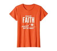 Cita Cristiana inspiradora Walk by Faith Not by Sight Camiseta, Mujer, Naranja, S