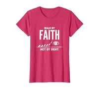 Cita Cristiana inspiradora Walk by Faith Not by Sight Camiseta, Mujer, Rojo Jaspeado, S